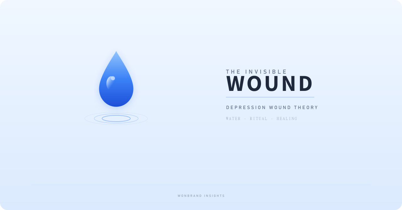 퍼지는 물결 위에 떠 있는 파란 물방울 일러스트와 "The Invisible Wound" 제목이 적힌 하늘색 표지 이미지