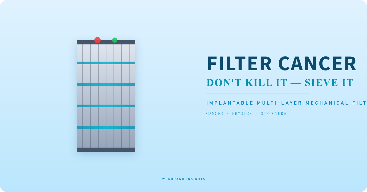 水色の背景に赤と緑の粒が上に載った多層格子フィルターのイラストと「Filter Cancer」のタイトルが入った表紙画像