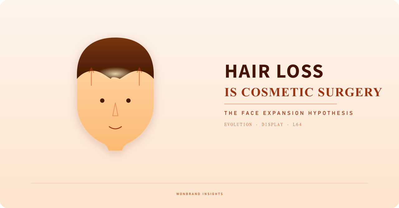 額に上向きの矢印が描かれた生え際の後退した顔のイラストと「Hair Loss Is Cosmetic Surgery」のタイトルが入った表紙画像