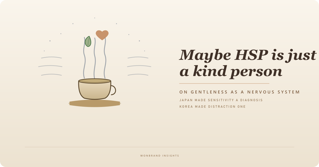 湯気に葉とハートが浮かぶティーカップのイラストと「Maybe HSP is just a kind person」のタイトルが入った表紙画像