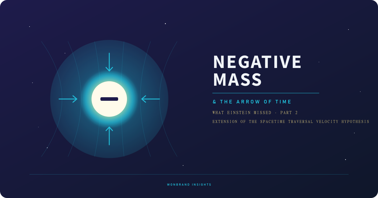 별이 흩어진 남색 배경에 네 화살표가 안쪽을 가리키는 마이너스 기호 구체와 "Negative Mass" 제목이 적힌 표지 이미지